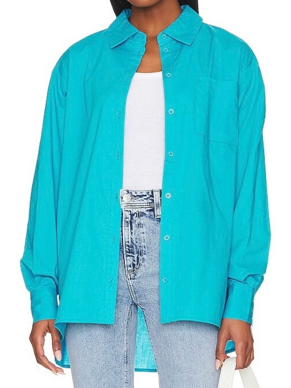 Lovers + Friends Bright Teal Button-Up Shirt